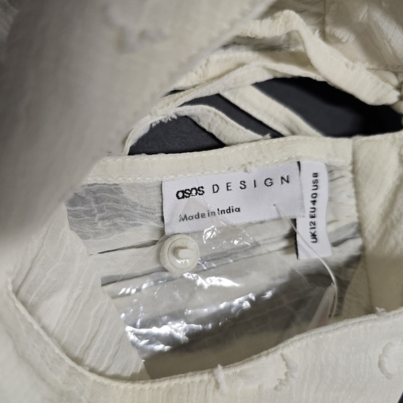 ASOS DESIGN Top High Neck Sheer Boho Textured Cream Material Tie Size 8 - Picture 15 of 16